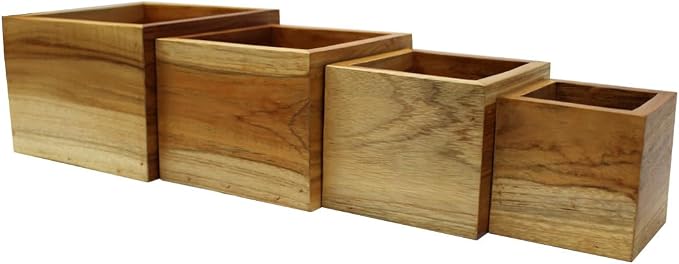 EcoDecors, Eleganto, 4 Piece, Teak Wood Bathroom Amenities Set, Teak Bath Amenity Set, Bathroom Accessory, in Natural Color