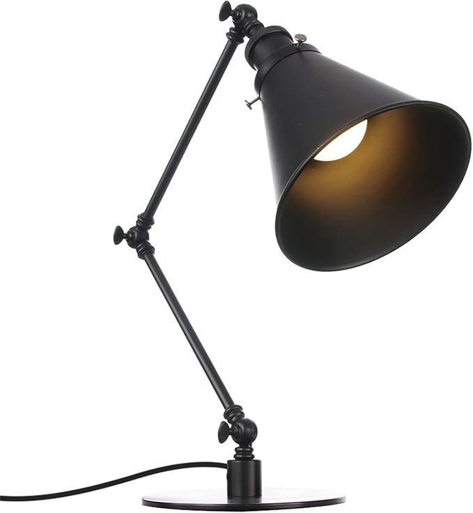 Makeup Vintage Desk Lamp, Industrial Metal Task Table Lamp with Adjustable Swing Arm, Bedroom Bedside Night Light Cafe Antique Reading Lighting,Black