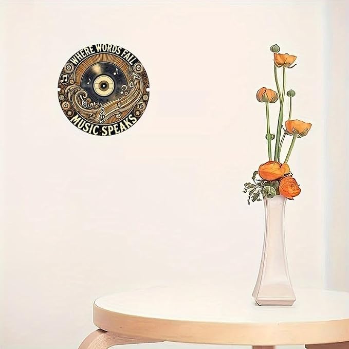 Vintage Record-Inspired Circular Decor Sign - Ideal for Home, Bar, Cafe & Garage Ambiance | Wood Fiberboard Music Festival Wall Art
