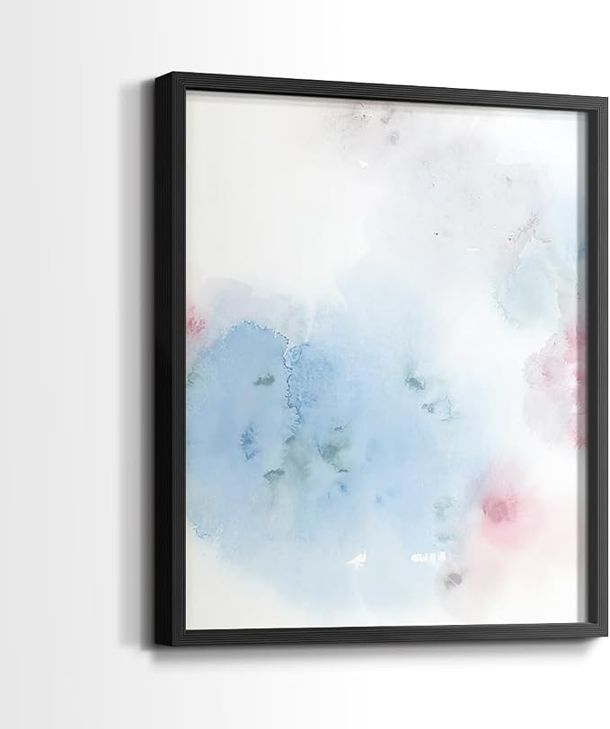 Renditions Gallery Set of 2 Peel & Stick Framed Prints, Watercolor Abstract Wall Art, Cotton Candy Splash Wall Decor, Re-Stickable - Ready to Hang - 8"x10" - Black Frame LT588