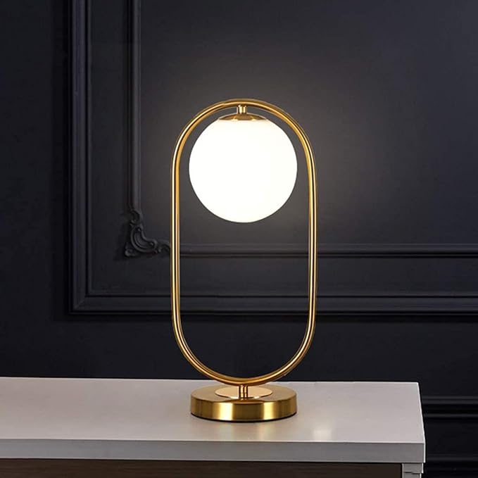 KCO Lighting Modern Bedside Night Lamp Mini Gold Table Light Metal Brass Finished Bedside Desk Lamp with Milky White Shade for Living Room Bedroom (Bronze, Oval)