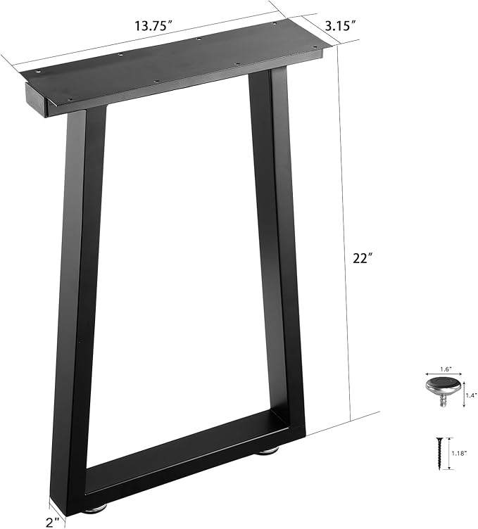 22 Inch Coffee Table Legs Black Metal Bench Legs Trapezoid Heavy Duty Table Legs DIY Project for Coffee Table, Bench, Black, Set of 2