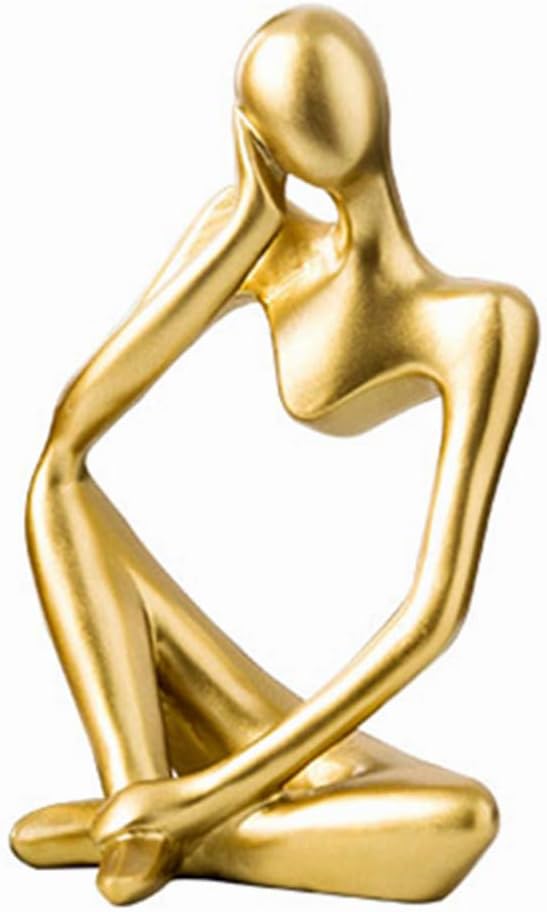 Asng Resin Thinker Style Abstract Sculpture Statue Collectible Figurines Home Office Bookshelf Desktop Decor (Gold, Left,Large)