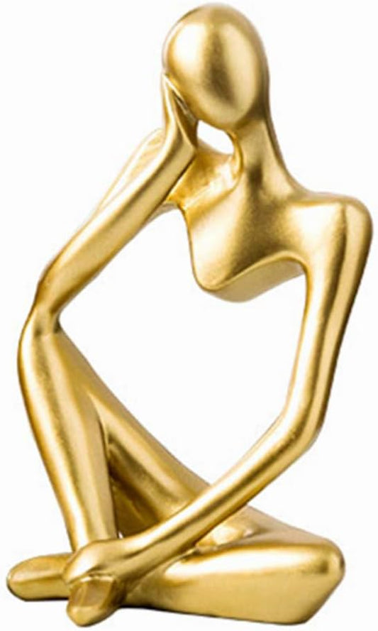 Asng Resin Thinker Style Abstract Sculpture Statue Collectible Figurines Home Office Bookshelf Desktop Decor (Gold, Left,Large)