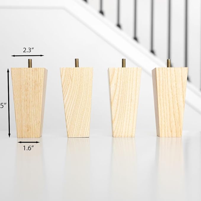 Airy Abode Premium Ash Wood Square Furniture Legs (Full Install Kit) - Pick Your Size and Color