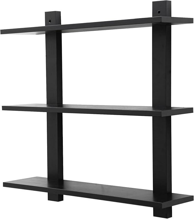 PHOENANCEE 3 Tier Floating Shelves,Long Wall Shelf,Over The Toilet Shelves Bathroom Hanging Display Storage Rustic for Living Room Bedroom Kitchen Office Coffee Bar Decor Decorative,24 Inch,(Black)