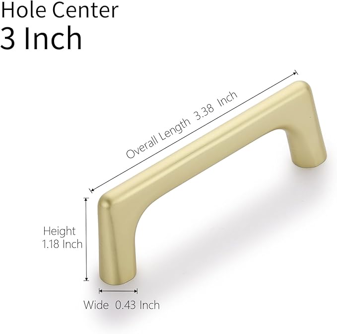 Lardmon 3 Pack Brushed Gold Modern Cabinet Pulls 3 Inch(76mm) Hole Center Timeless Drawer Pulls Vanity Pulls Classic Solid Kitchen Cabinet Handles Hardware for Dresser, 3.4 Inch(86mm) Total Length