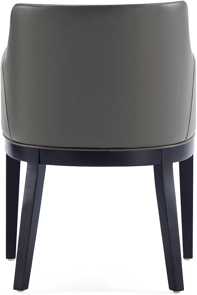 Manhattan Comfort Gansevoort Modern Faux Leather Dining Chair with Arms, Leatherette Upholstery on Solid Beech Wood Frame, Accent Furniture for Kitchen Table or Office, Set of 1, Pebble Grey