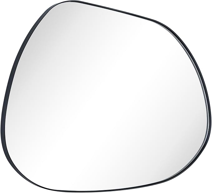22 x 30 Black Asymmetrical Irregular Mirror Matt Black Metal Framed Accent Mirror for Bathroom Vanity, Entryway or Living Room