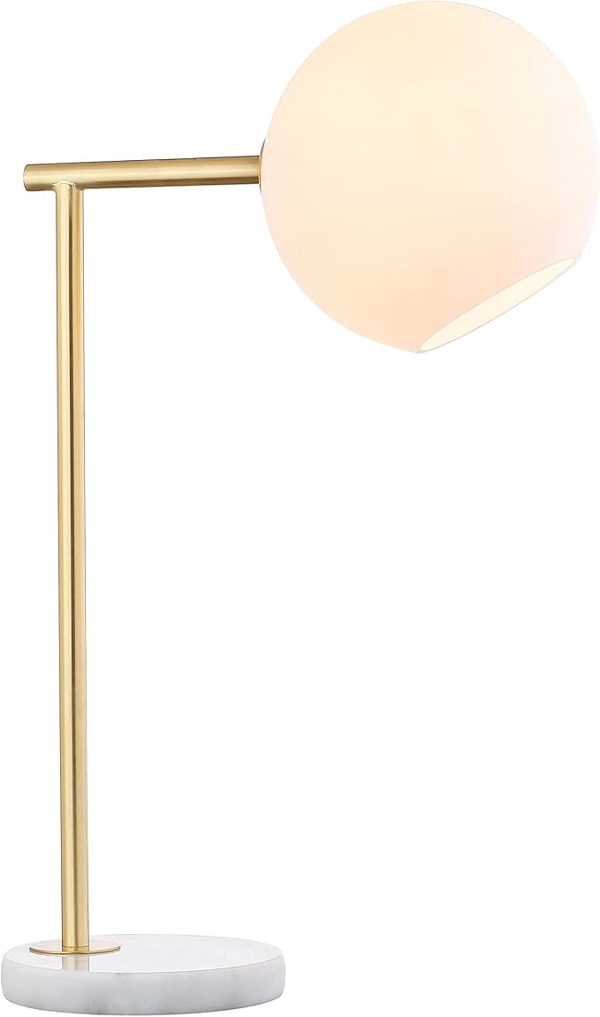 JONATHAN Y JYL1000A 20.5" Modern Gold Table Lamp with White Marble Base and Frosted Glass Globe, Contemporary Bedside Nightstand Lamp for Bedroom, Living Room, Office, LED Bulb Included