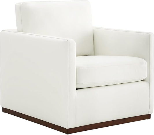 CHITA Genuine Leather Swivel Accent Chair, FSC Certified Mid Century Modern Arm Chair for Living Room and Bedroom, Fully Assembled, White