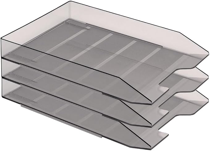 Acrimet 3 Tier Paper Organizer Letter Tray - Plastic Stackable Desk File Organizer, Front Load Paper Sorter Organizer for Letter/A4 Office File Folder Holder - Clear Gray