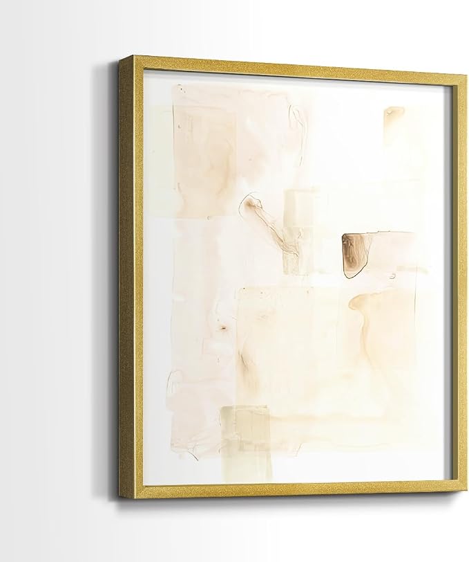 Renditions Gallery Set of 2 Peel & Stick Framed Prints, Abstract Wall Art, Mixed Handmade Oil Painting Wall Decor, Re-Stickable - Ready to Hang - 8"x10" - GOLD Frame LT588