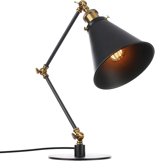 Makeup Vintage Desk Lamp, Industrial Metal Task Table Lamp with Adjustable Swing Arm, Bedroom Bedside Night Light Cafe Antique Reading Lighting,Black+Gold