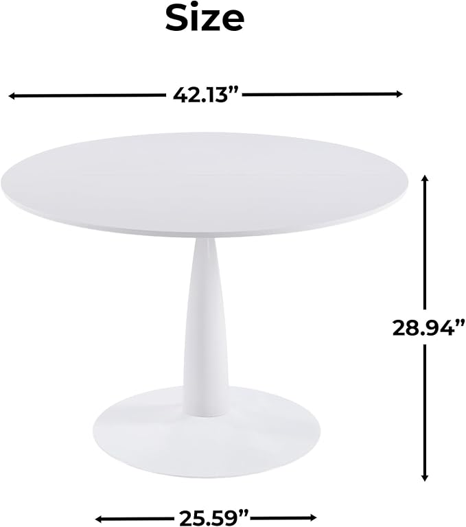 42" Round White Tulip Dining Table, Mid Century Modern Pedestal Kitchen Table for 6, White Dining Room Table for Restaurant, Apartment, Home
