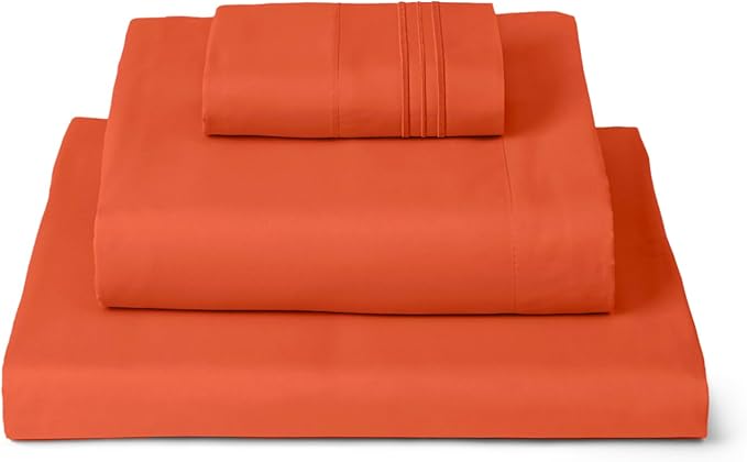 Mellanni Twin Sheets Set - 3 PC Iconic Collection Bedding - Hotel Luxury, Extra Soft, Cooling Bed Sheets - Wrinkle, Fade, Stain Resistant (Twin, Poppy Orange)