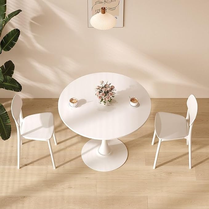 Modern 31.5" Round Tulip Dining Table White Pedestal Table for 2–4 Small Kitchen Table Apartment Breakfast Nook Mid Century Style Compact Dining Room(No Chairs)