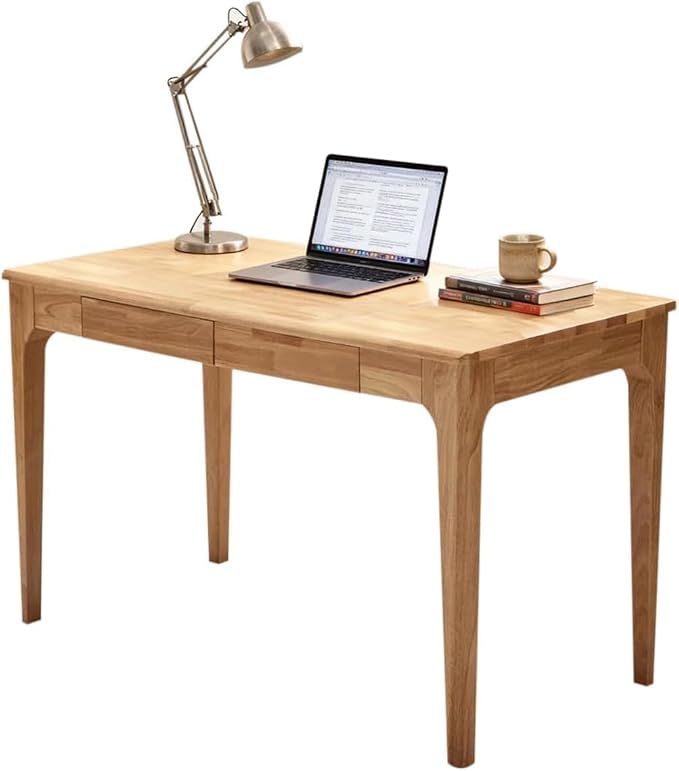 Solid Wooden Desk with Drawers, Small Writing Desk with Drawers for Computer, PC Desk for Work, Study or Gaming, Easy to Assemble