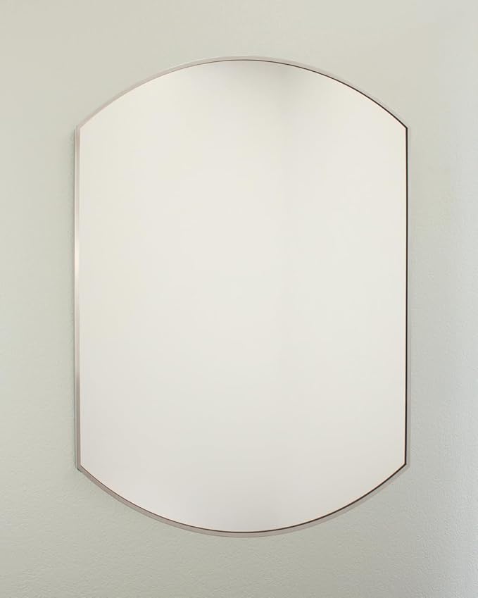 Harper Crescent Wall Mirror 30”x36” Over Sink Bathroom Mirror, Tempered Glass “Silver” Vanity Mirror, Great for Hallway/Entryway/Bedroom, Hangs Horizontal/Portrait/Vertical/Landscape, Brushed Nicke