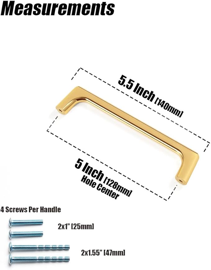 Goo-Ki Shinging Gold Cabinet Pulls with 5''(128mm) Hole Centers, Modern Style Zinc Alloy Cabinet Handles for Dresser,Wardrobe,Cupboard- 6 Pack
