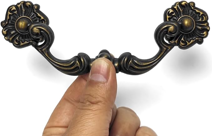 10-Pack 4.5" C-C Bail Drawer Pull Drop Dresser Pull Antique Brass Swing Drawer Handle Vintage Style 4 1/2" 115 mm Centers (10,Antique Brass)