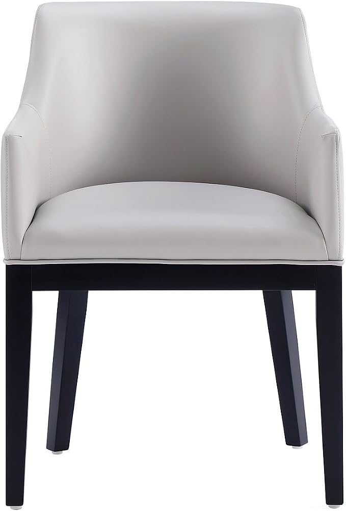 Manhattan Comfort Gansevoort Modern Faux Leather Dining Chair with Arms, Leatherette Upholstery on Solid Beech Wood Frame, Accent Furniture for Kitchen Table or Office, Set of 1, Light Grey