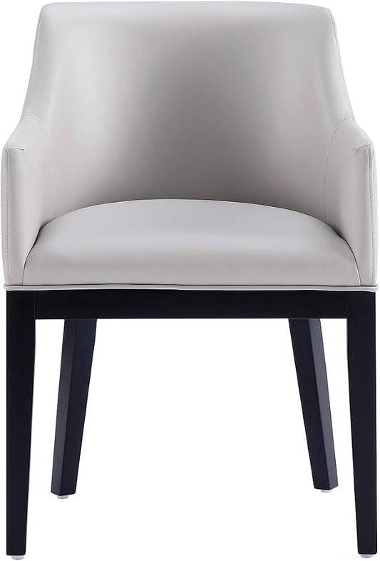 Manhattan Comfort Gansevoort Modern Faux Leather Dining Chair with Arms, Leatherette Upholstery on Solid Beech Wood Frame, Accent Furniture for Kitchen Table or Office, Set of 1, Light Grey