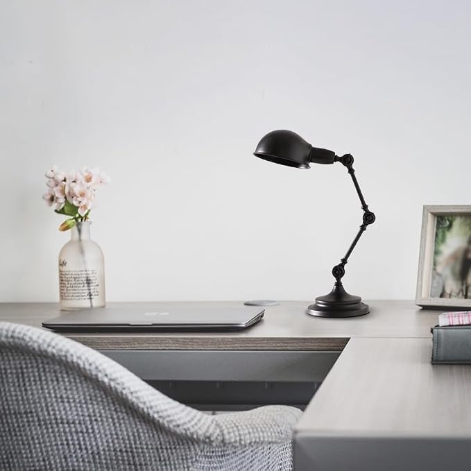 Vintage Desk Lamp Swing Arm Reading Light Adjustable Goose Neck Architect Table Bedroom Nightstand Bedside for Home(Black)