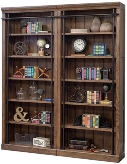 Martin Furniture 80" Traditional Wood Bookcase Wall with Ladder in Brown