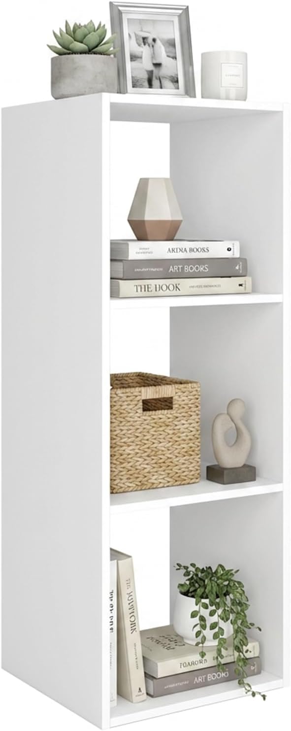 Endearing Limons【2026 Wooden 3 Cube Shelf Storage Organizer with Anti-Tipping Kits + Reversible Open Back Solid Panel Bookcase (11 x 11 Unit Cell White)