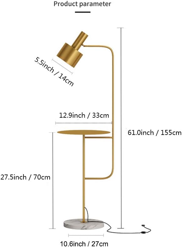Hsyile Lighting KU300217 Contemporary Modern Creative Floor Lamp with a Table,Suitable for Living Room,Den,Office,Bedroom - E26 Base - Brushed Brass Finish
