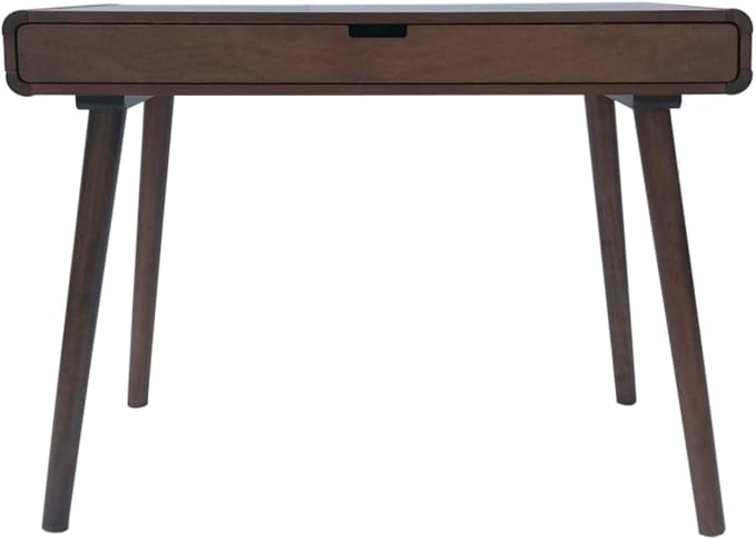 Hassyee Mid-Century Modern Style Writing Desk with Large Drawers, Computer Study Desk with Solid Rubberwood Legs for Home Office Workspace or Entryway (Brown)