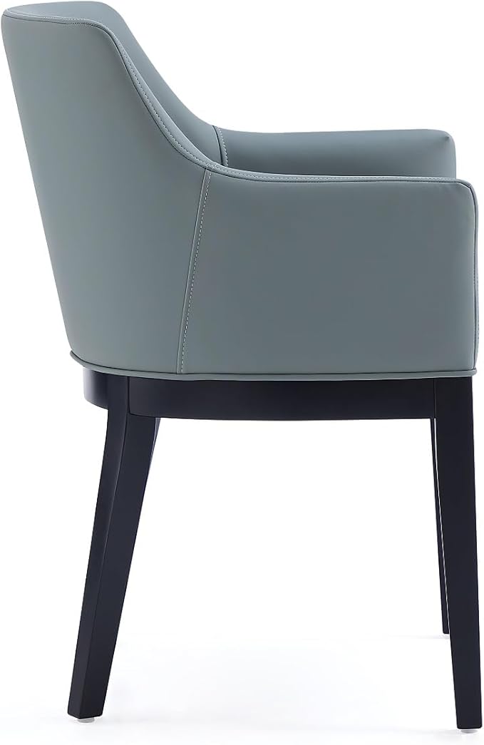Manhattan Comfort Gansevoort Modern Faux Leather Dining Chair with Arms, Leatherette Upholstery on Solid Beech Wood Frame, Accent Furniture for Kitchen Table or Office, Set of 2, Pewter