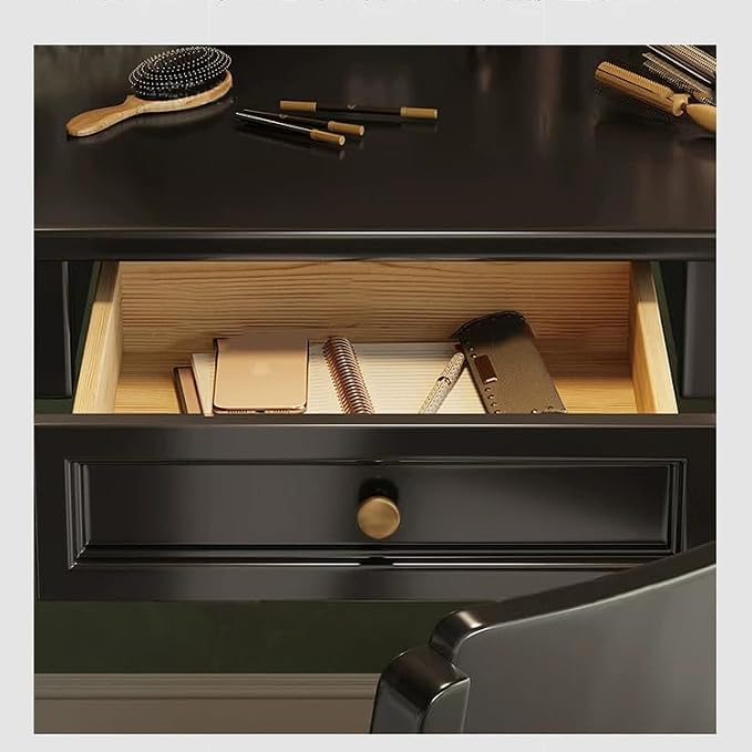 Solid Wooden Desk with Drawers, Small Writing Desk with Drawers for Computer, PC Desk for Work, Study or Gaming, Easy to Assemble (Black, 31.5IN)