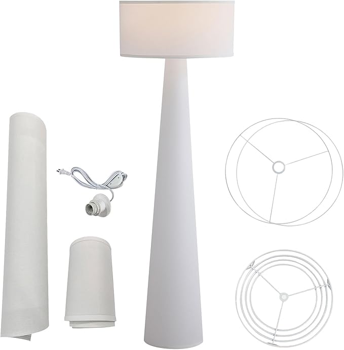Floor Lamp - Branch and Wick – 59” Tall Standing Linen Lamp with Fabric Shade, LED Bulb Included – Elegant Corner Lamp for Living Room, Bedroom, Office - White