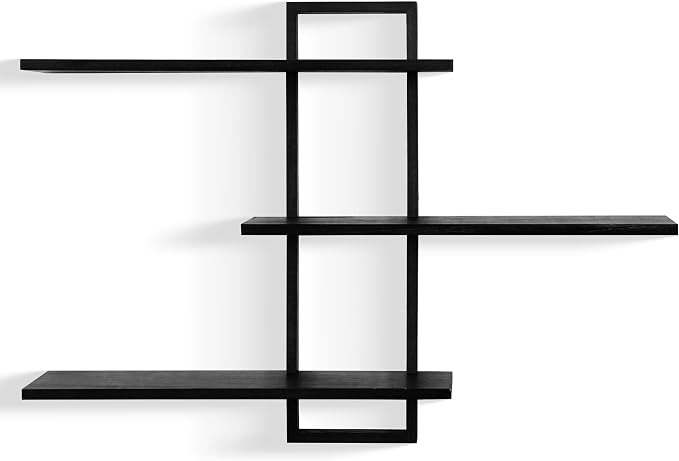 PHOENANCEE 3 Tier Wall Shelves,Decorative Floating Shelf for Wall,Plants Photo Shelf Storage Display Shelving Wood for Living Room Bedroom Kitchen Home Office Decor,Modern,Large,22 Inch(Black)