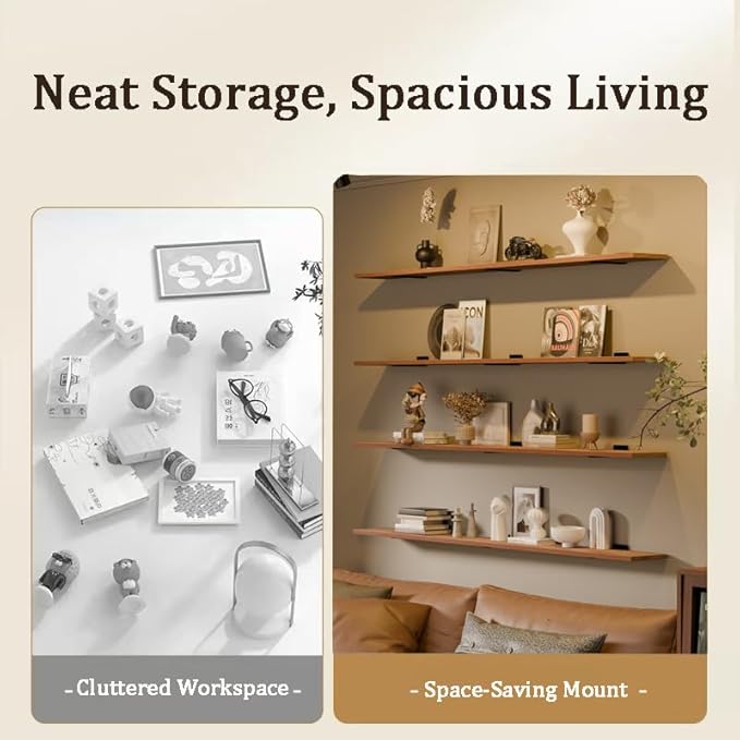 72-Inch Solid Brown Floating Shelves Set of 4- Rustic Farmhouse Wall Shelves with 600 lb Capacity, Heavy Duty Easy Install for Bathroom, Kitchen, Living Room&Home Decor