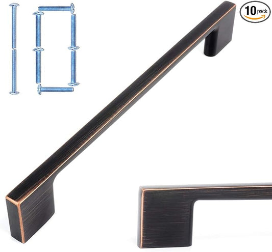 KOOFIZO 10 Pack 6-1/4 Inch Oil Rubbed Bronze Kitchen Cabinet Pulls Rubbed Bronze Cabinet Handles Bronze Cabinet Hardware for Kitchen Cabinets Drawer P01 Dresser Cupboard Bedroom Bathroom