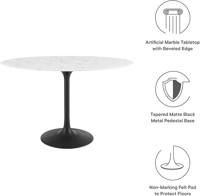 Modway Lippa 48" Oval Artificial Marble Dining Table, Black White