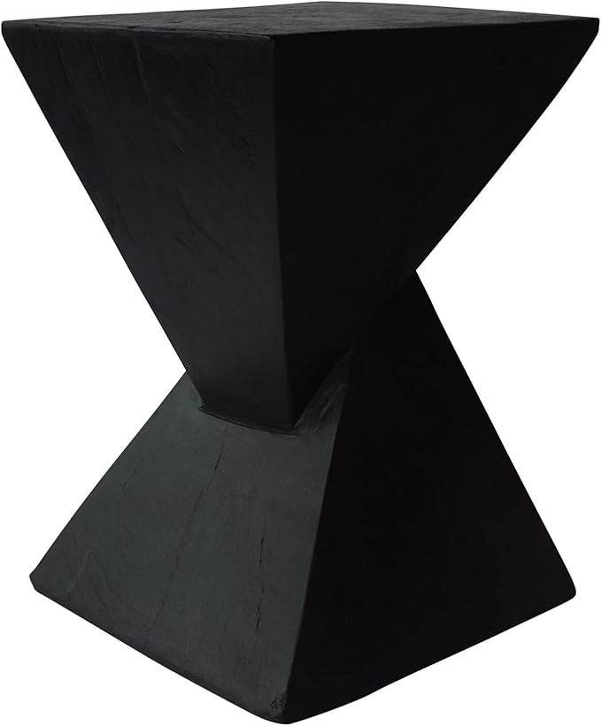 ø12.5'' Square Hourglass Side Table End Table for Living Room, Modern Retro Style, Magnesium Oxide & Light Weight for Indoor & Outdoor, No Assembly, Wood Grain, Black