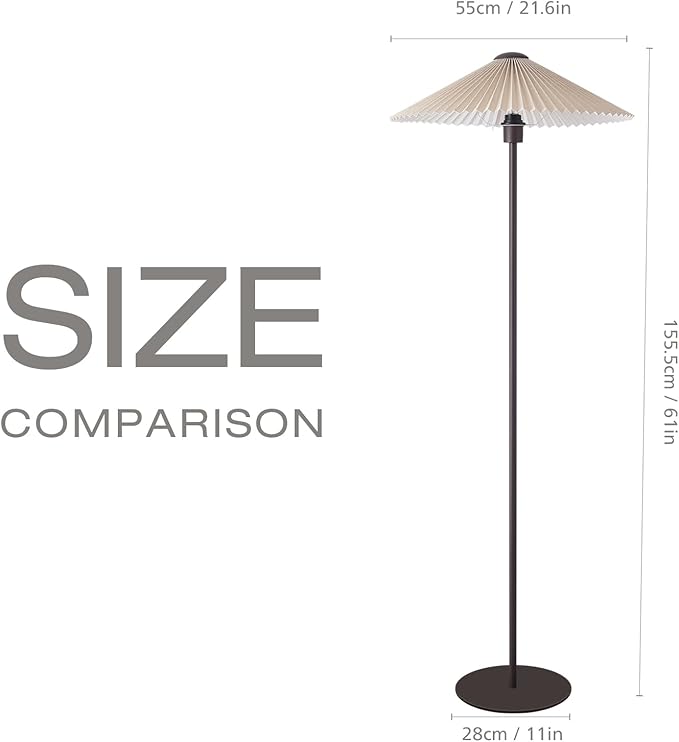 KUNJOULAM Pleated Floor Lamp, Pole Floor Lamps, Simple Design Tall Lamp with Fabric Lampshade, Standing Lamp for Living Room, Bedroom, Office, Home (Brown)