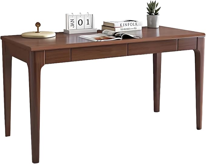 47" Solid Wood Desk with Drawers - Natural Wood Small Desk for Bedroom & Solid Wood Computer Desk, Antique Small Wooden Home Office, Mid Century Desk for Study, Living Room, Office