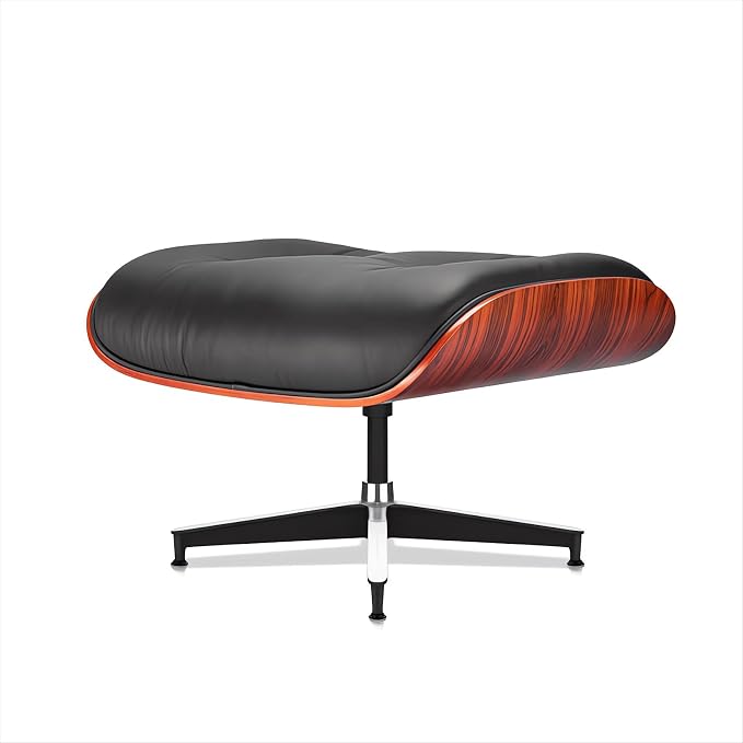 Top Black Grain Leather, Mid Century Chaise Lounge Chair and Ottoman, Modern Chair Classic Design, Heavy Duty Base Support for Living Room Study Lounge Office, Darkrosewood