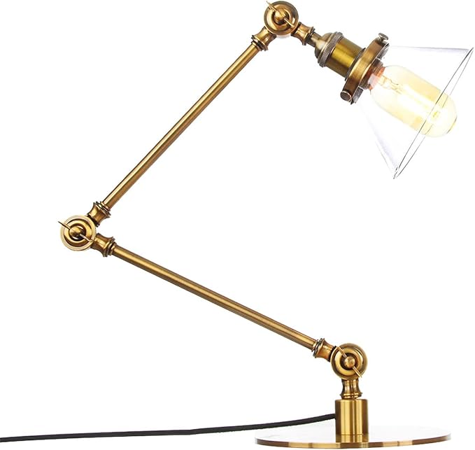 Table Lamp, Adjustable Swing Arm Metal Desk Lamp with Clear Glass Shade, Vintage E26 Reading Light for Bedroom or Bedside