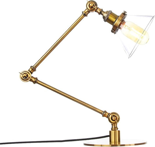 Table Lamp, Adjustable Swing Arm Metal Desk Lamp with Clear Glass Shade, Vintage E26 Reading Light for Bedroom or Bedside