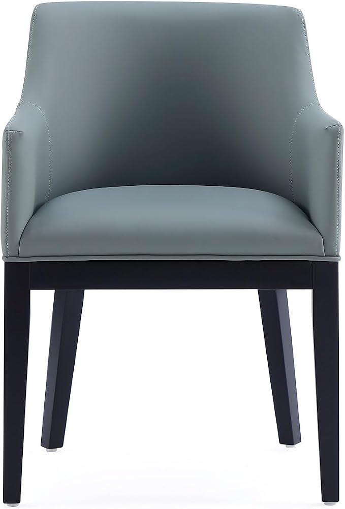 Manhattan Comfort Gansevoort Modern Faux Leather Dining Chair with Arms, Leatherette Upholstery on Solid Beech Wood Frame, Accent Furniture for Kitchen Table or Office, Set of 2, Pewter