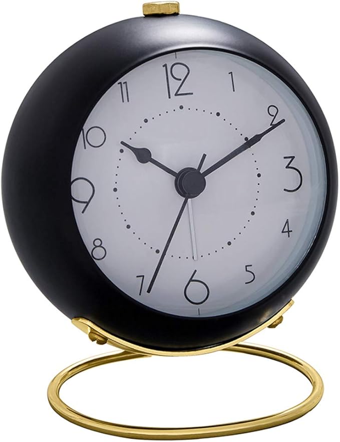 SHISEDECO Small Tableclocks Classic Non-Ticking Tabletop Alarm Clock with Backlight, Battery Operated Astronaut Deskclock with HD Glass for Living Room Bedroom Bedside Indoor Decor (Black)