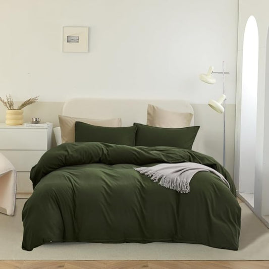 Pureant Dark Green Comforter Set Queen Dark Olive Bedding Set Solid Army Comforter for Women Men Hunter Queen Size Comforter Soft Minimalist Military Green Bedding Breathable