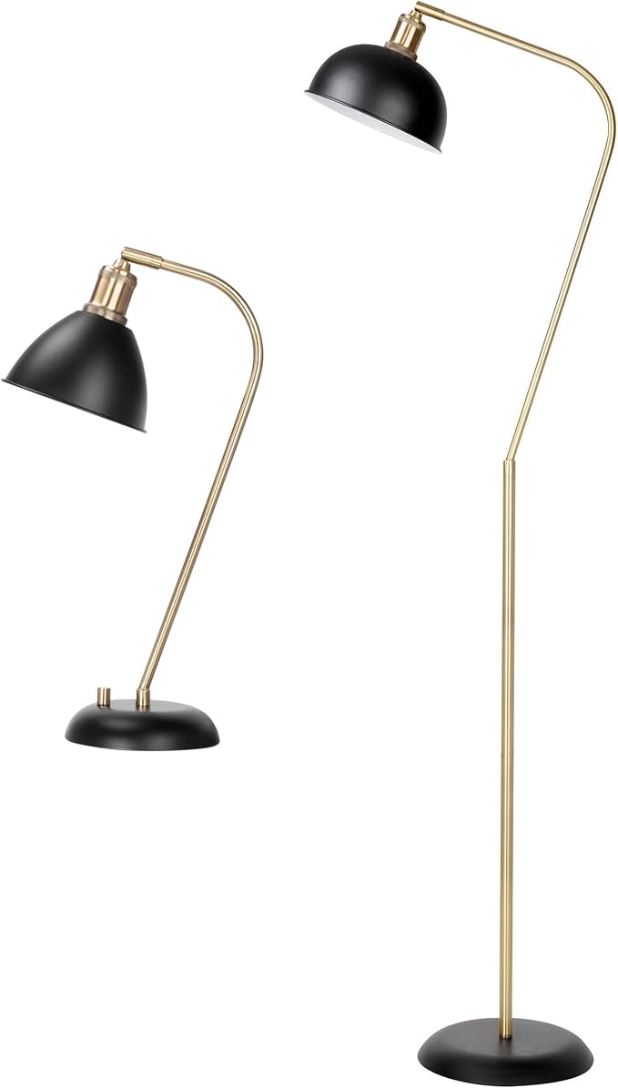 HarvestLand Halo Brass Floor & Desk Lamp Set – Adjustable Pharmacy-Style Lamps with Solid Base, Black & Brass Lighting Duo for Living Room, Home Office, Bedroom, or Reading Nook