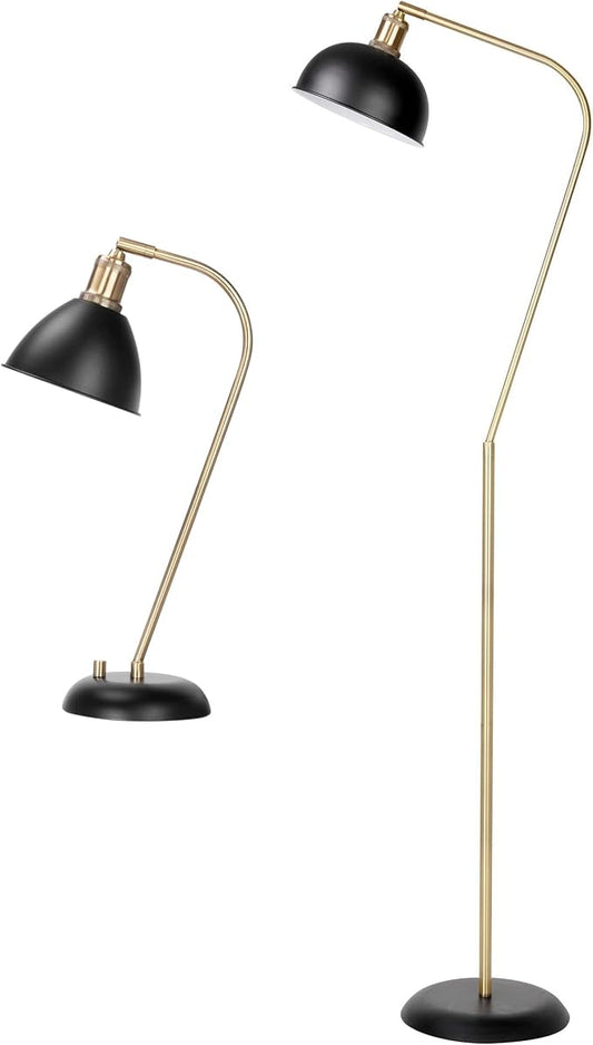 HarvestLand Halo Brass Floor & Desk Lamp Set – Adjustable Pharmacy-Style Lamps with Solid Base, Black & Brass Lighting Duo for Living Room, Home Office, Bedroom, or Reading Nook